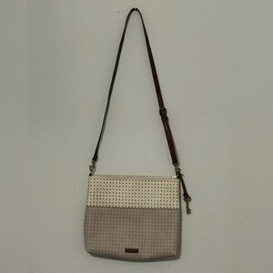 Fossil heart Cream and Brown Crossbody Bag